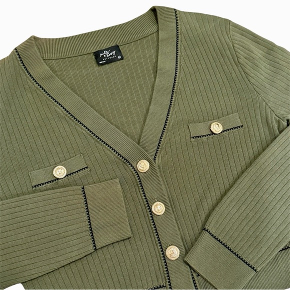 Milk & Honey Sweaters - Milk & Honey Knitwear Cardigan Women XL Olive Green Gold Lion Button Preppy